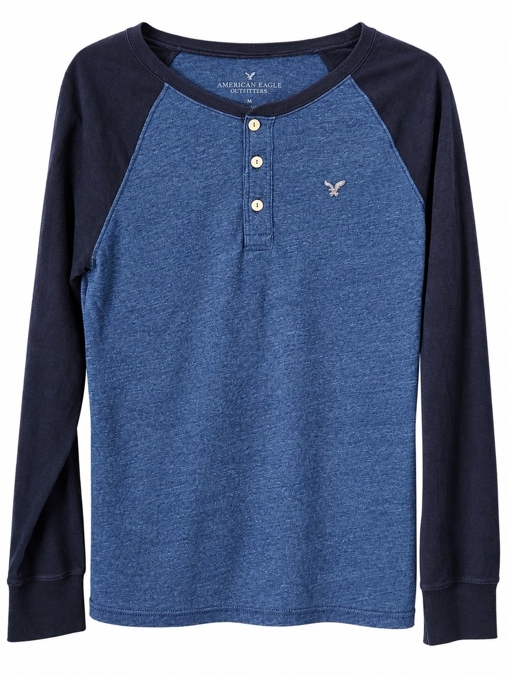 American Eagle Mens Blue Raglan Henley Long-Sleeve Top Size M